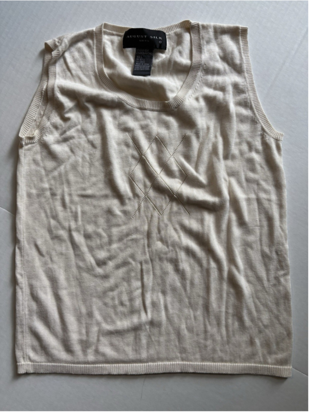 August Silk Sleeveless Sweater Vest Off White Ivory Silk Blend Womens L Knit Top